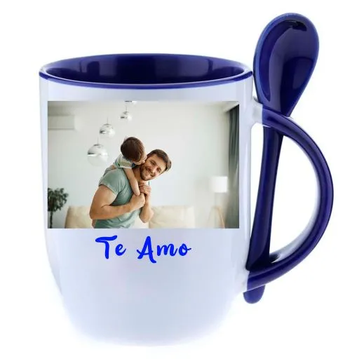 Taza bombé de cerámica con cuchara