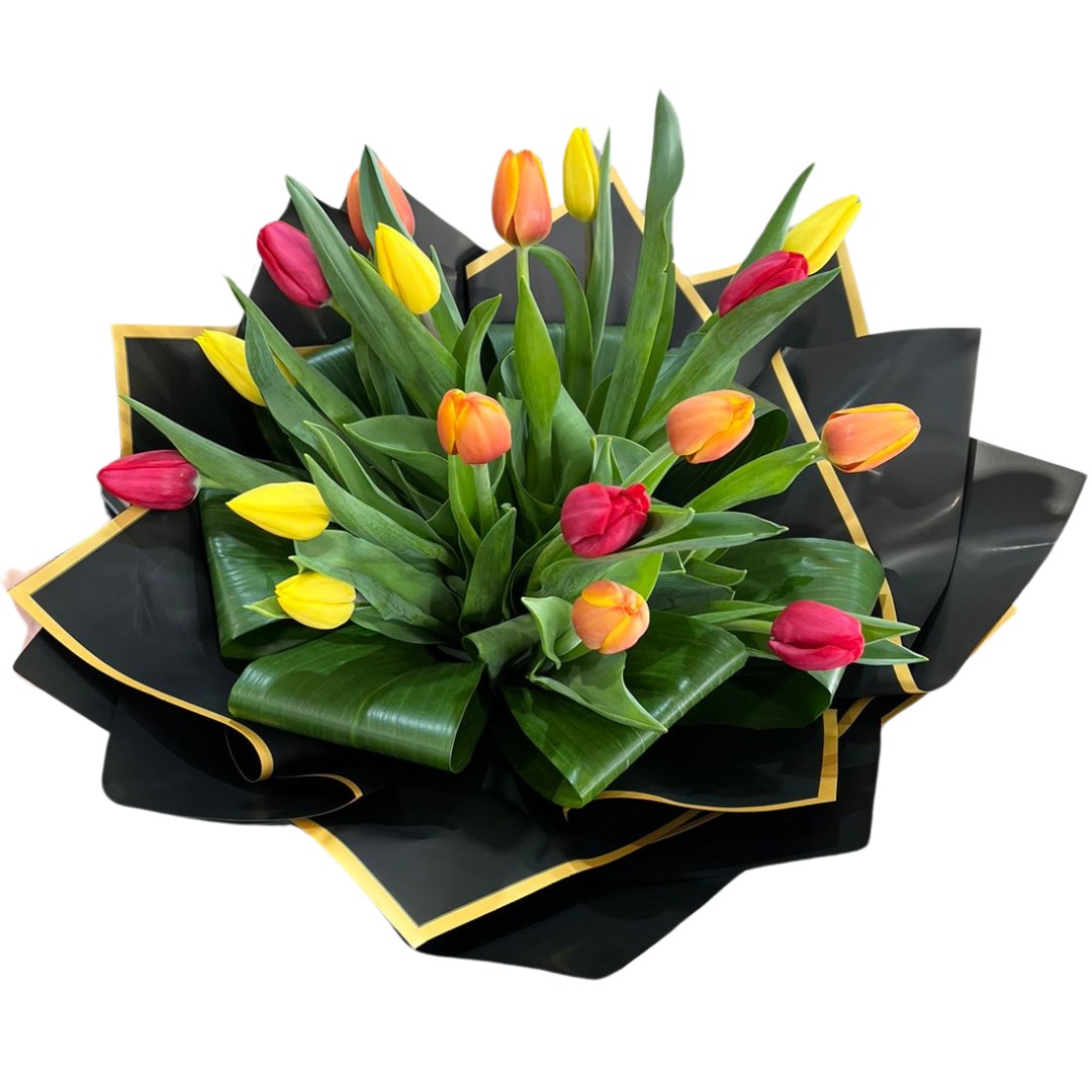 Ramo de 18 flores tulipanes con papel coreano black