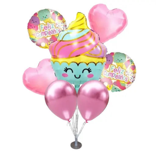 SET DE GLOBOS FELIZ CUMPLEAÑOS CUPCAKE CON AIRE