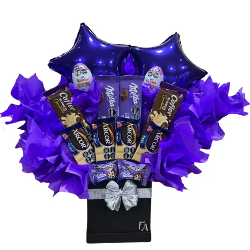 Caja box con chocolates y globo violet