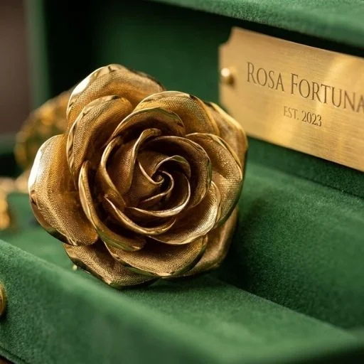 Rosa de Bronce en Caja Verde Premium | Rosa Fortuna Tierra